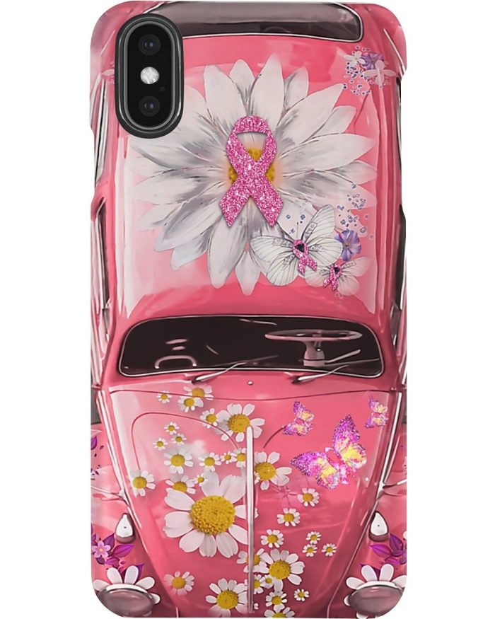 Hippie phone Case, Glitter Pink Ribbon Daisy Volkswagen Beetle VW Bugs