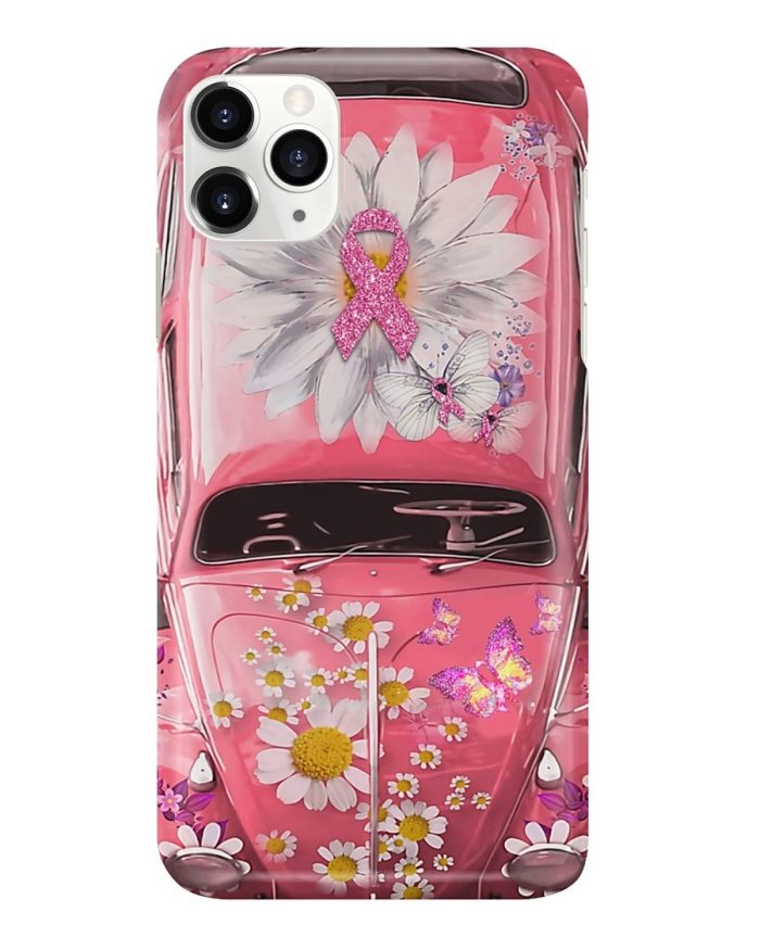 Hippie phone Case, Glitter Pink Ribbon Daisy Volkswagen Beetle VW Bugs