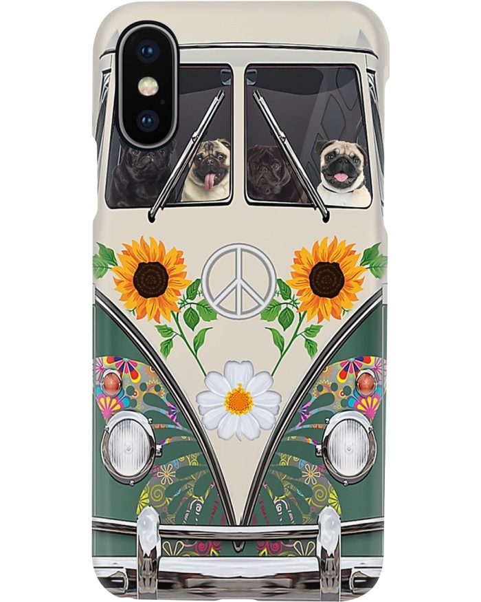 Hippie phone Case, VW Volkswagen Beetle Pug Hippie Flowers