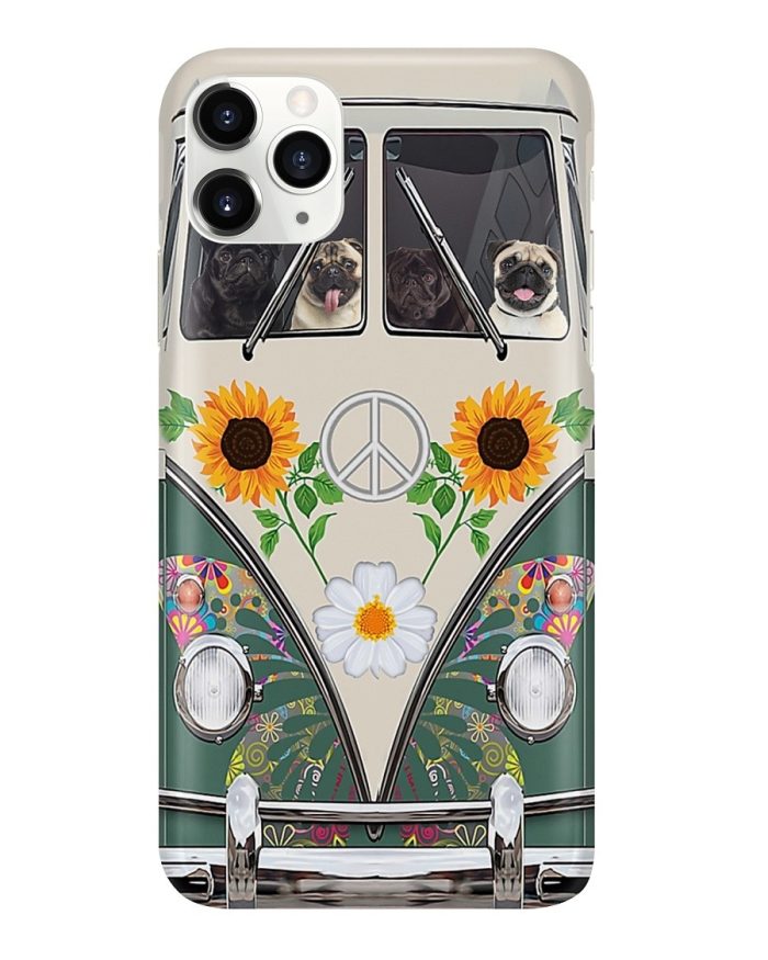 Hippie phone Case, VW Volkswagen Beetle Pug Hippie Flowers