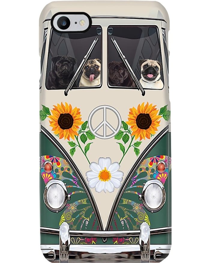 Hippie phone Case, VW Volkswagen Beetle Pug Hippie Flowers