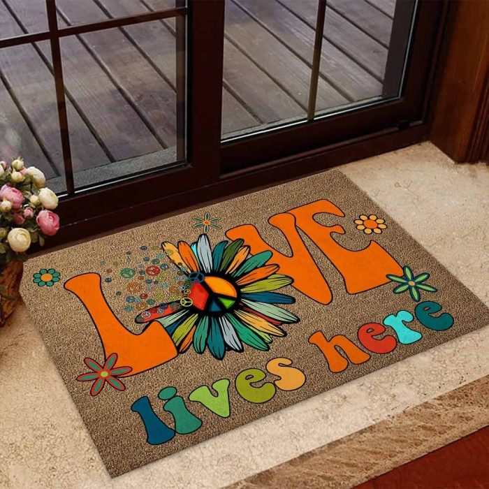 Love Lives Here Hippie Soul Coir Pattern Print Doormat