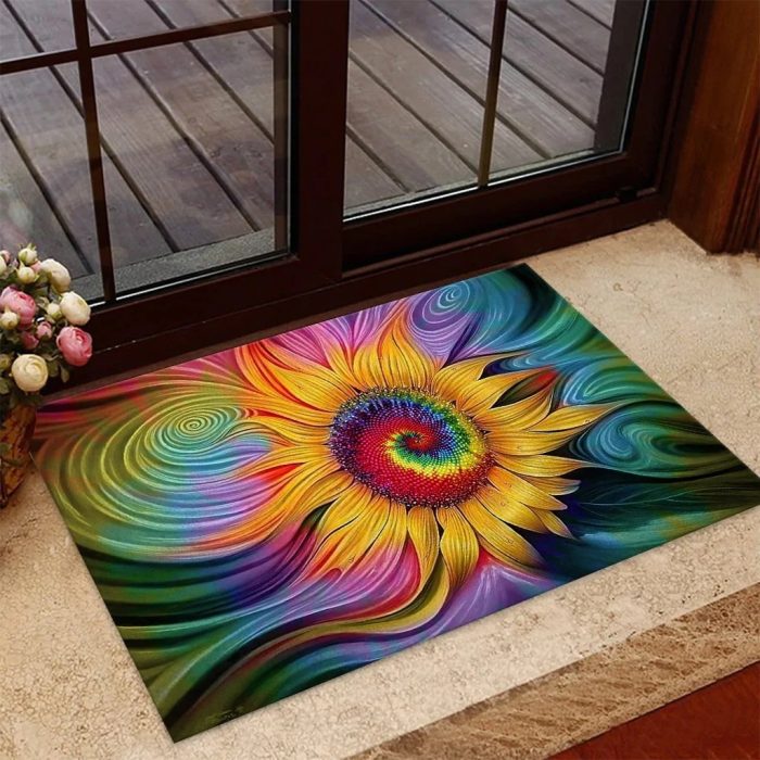 Tie Dye Sunflower Hippie Doormat